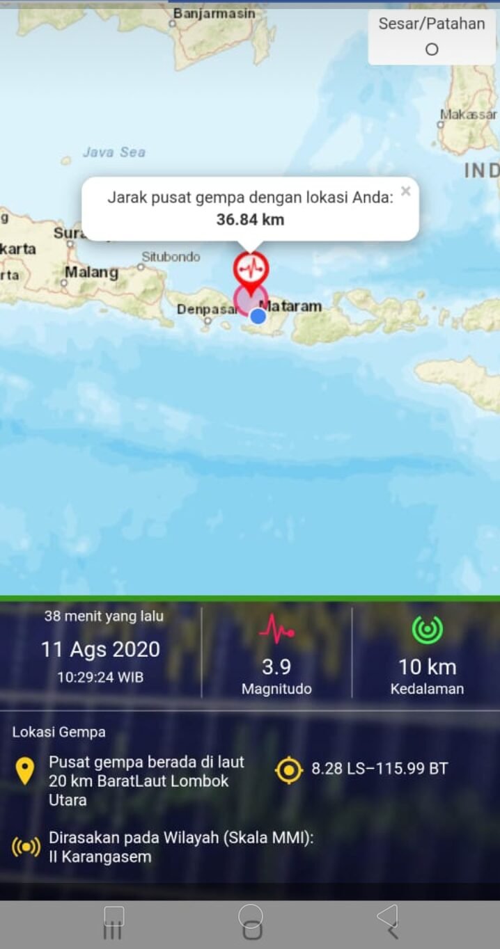 Lagi Gempa Bumi Goncang Lombok, Getaran Sampai  Karang Asam Bali