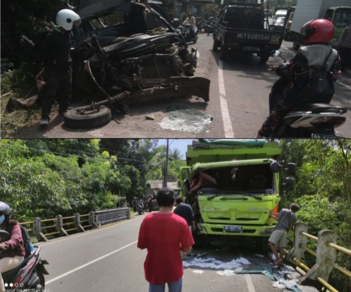 Ciuman Terlarang di Bulan Puasa, Wajah Depan Dua Kendaraan Truk Ringsek