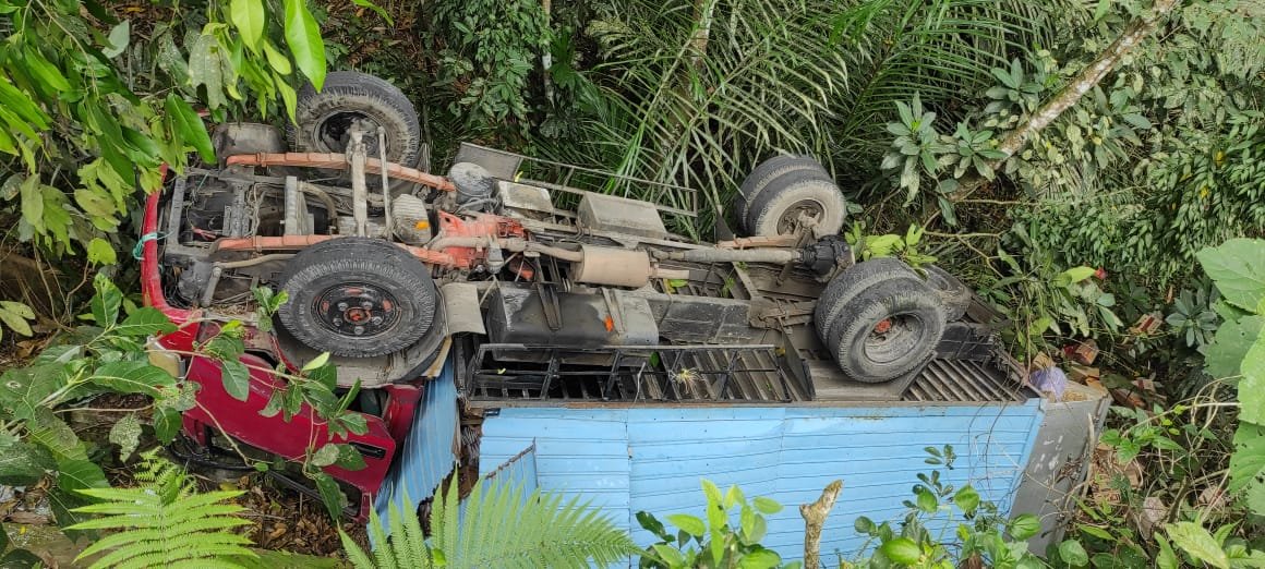 Tak Kuat Nanjak, Truk Jatuh ke Jurang Loang Tune Bonjeruk