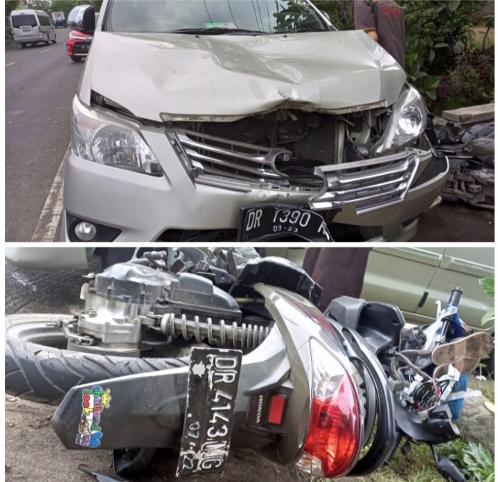 Honda Adu Jangkrik Lawan Inova , Pengendara Motor Terpental Masuk Puskesmas